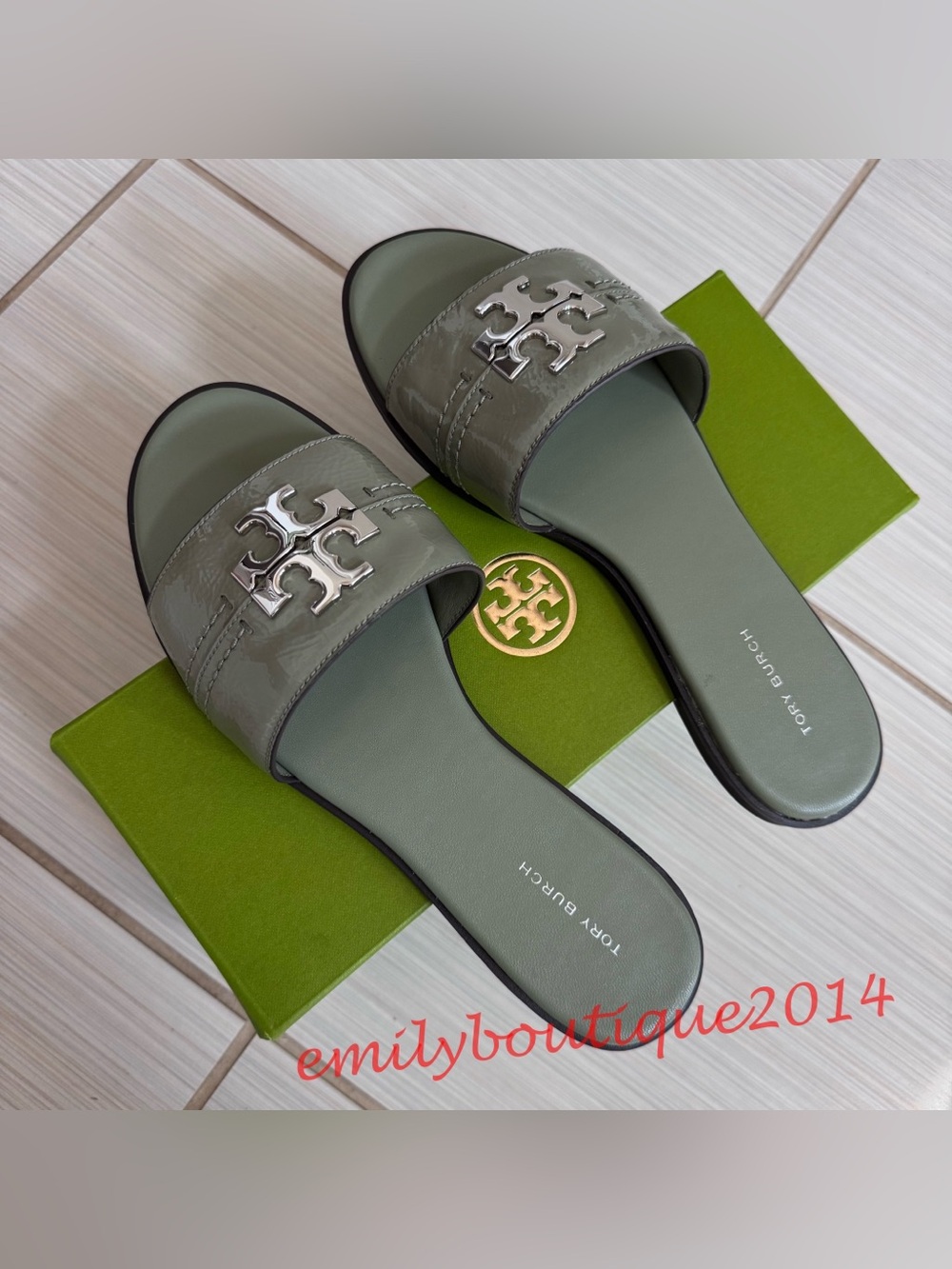 NIB Tory Burch 8.5 Everly Slide Soft Sheep Leather Sandals Light Jade 180506